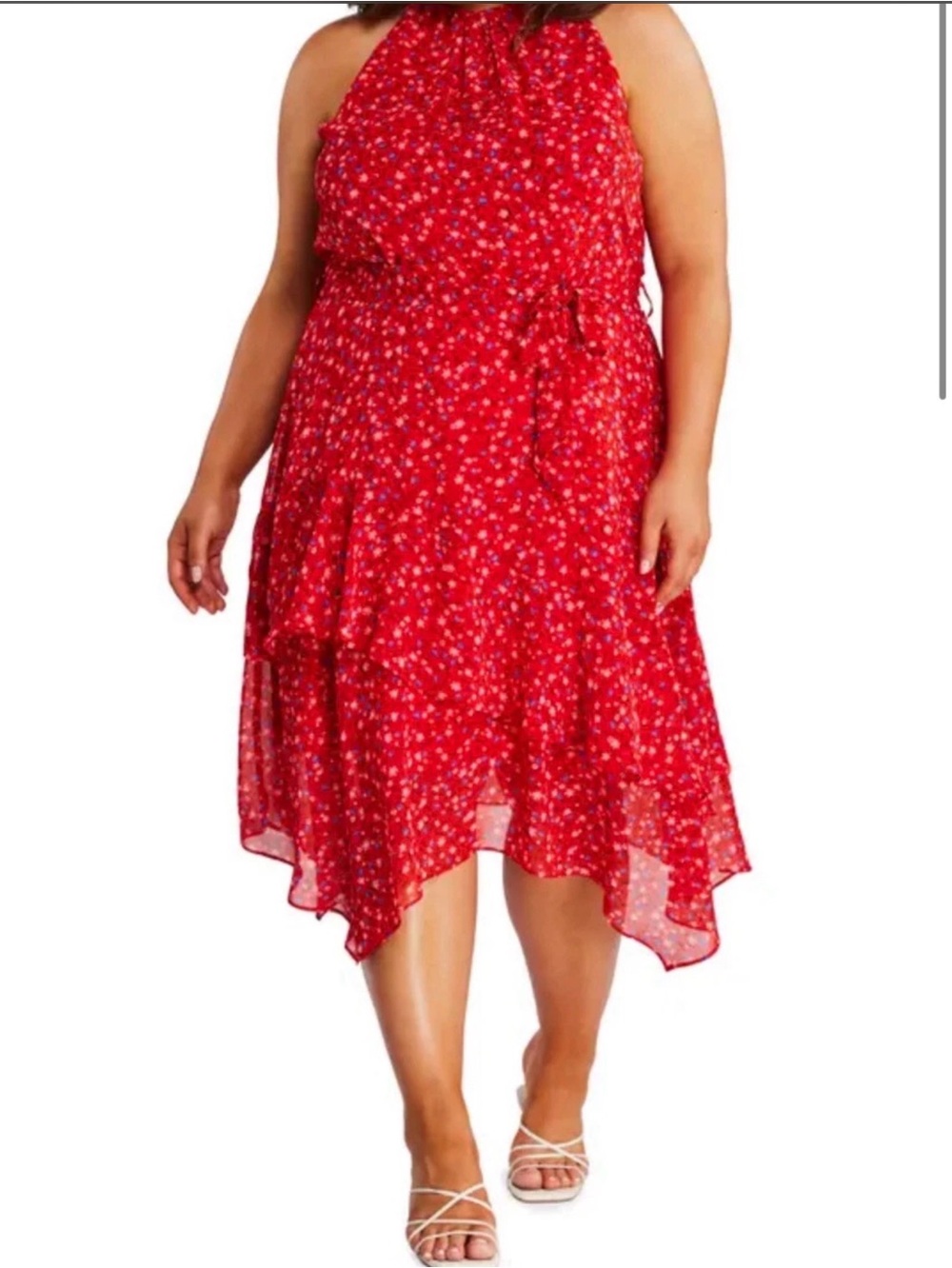 NWT Estelle Gambetta Red Floral Tie-Waist Women's Dress 2X